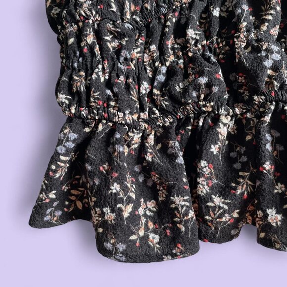 Moa Moa Black Floral Off-Shoulder Ruffle Crop Top – Size Medium - Picture 4 of 8